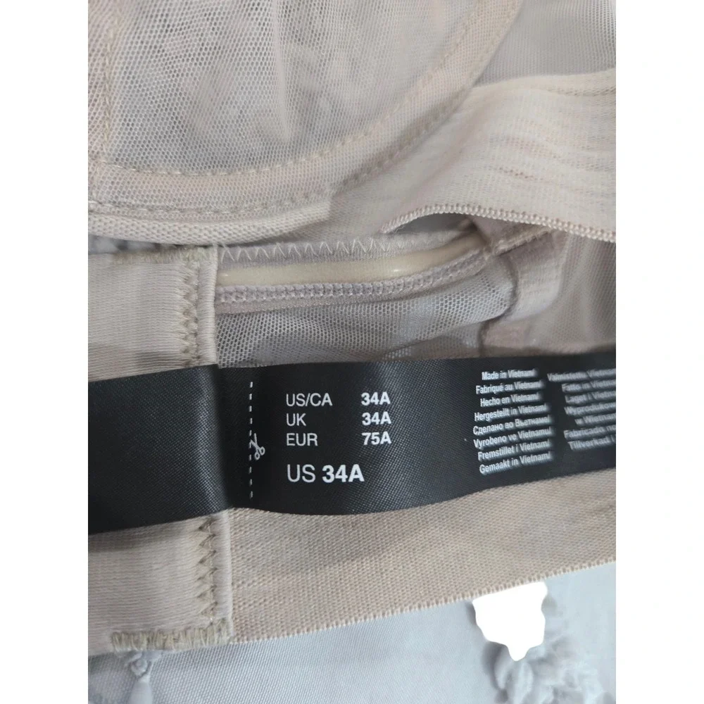 DKNY Sheer Mesh Unlined Underwire Balconette Bra Nude 34A DK4939